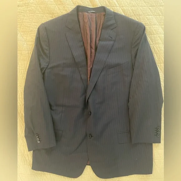 Ermenegildo Zegna Cool EffectSubtle Twin Stripe Navy Wool Suit 52 R/L $3295